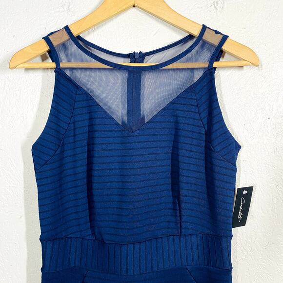 NEW! Candalite Sleeveless Sheath Dress Mesh Top Ribbed Navy Sleeveless - S - Picture 5 of 5